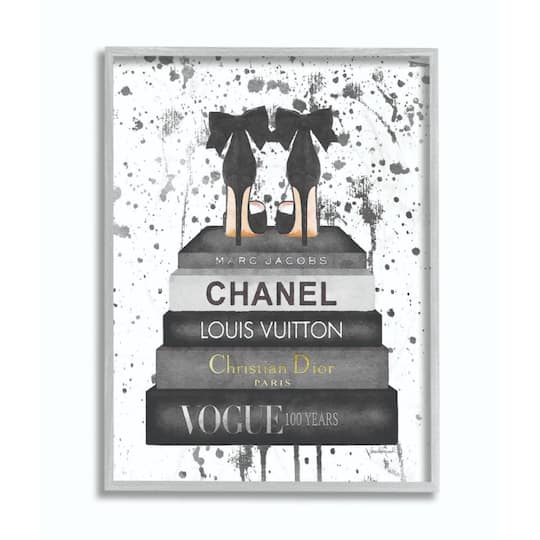Stupell Industries Fashion Book Stack & Heels Wall Art in Gray Frame